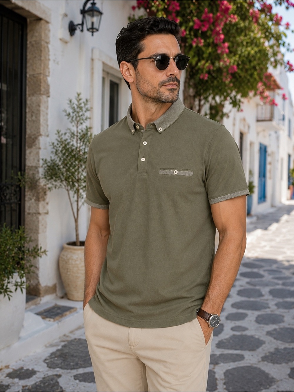 NWT Denim & Flower Olive Button-Down Collar Polo Shirt Men’s Large